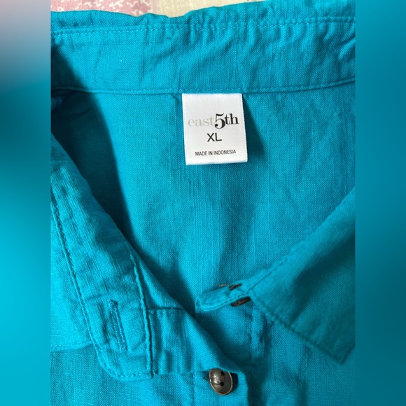 East 5th Vintage Turquoise Linen Button-Up Shirt Blouse – XL - Picture 10 of 10